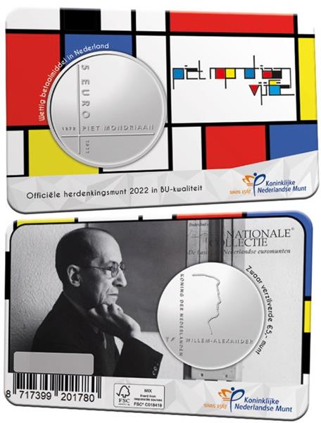Grote foto nederland 5 euro 2022 mondriaan coincard bu verzamelen munten overige
