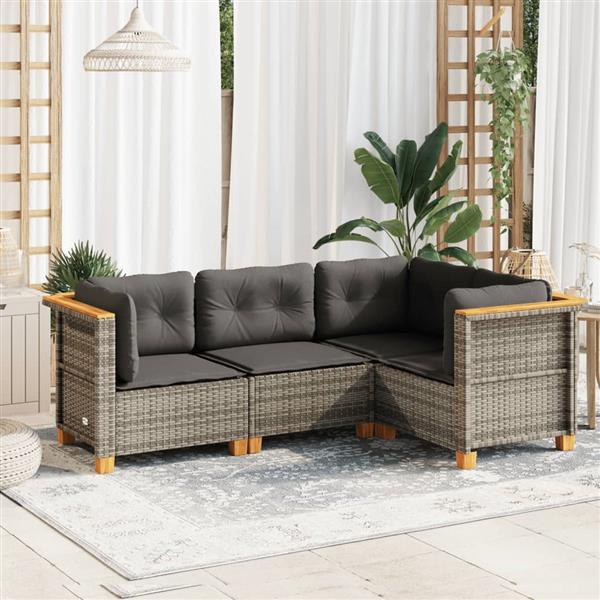 Grote foto vidaxl 4 delige loungeset met kussens poly rattan grijs tuin en terras tuinmeubelen