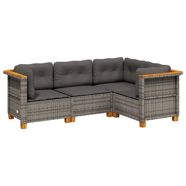 Grote foto vidaxl 4 delige loungeset met kussens poly rattan grijs tuin en terras tuinmeubelen