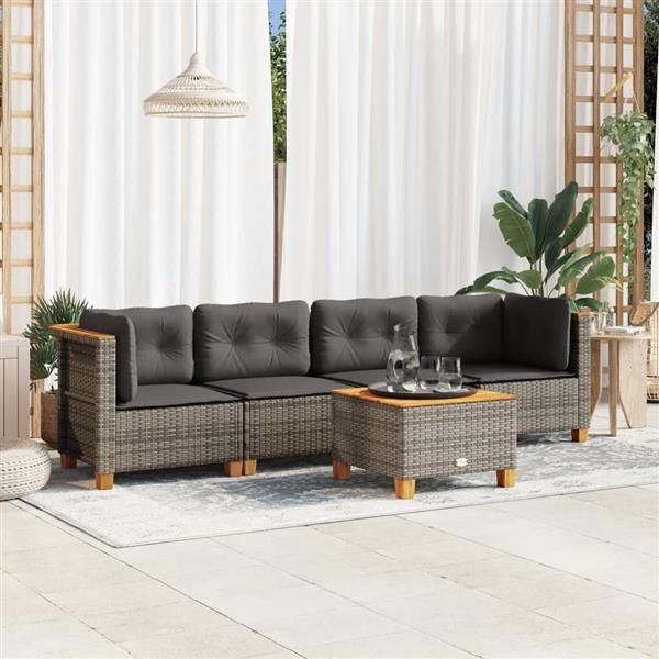 Grote foto vidaxl 5 delige loungeset met kussens poly rattan grijs tuin en terras tuinmeubelen