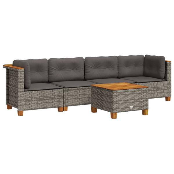 Grote foto vidaxl 5 delige loungeset met kussens poly rattan grijs tuin en terras tuinmeubelen