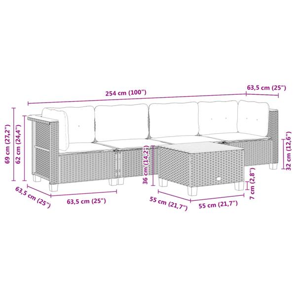 Grote foto vidaxl 5 delige loungeset met kussens poly rattan grijs tuin en terras tuinmeubelen