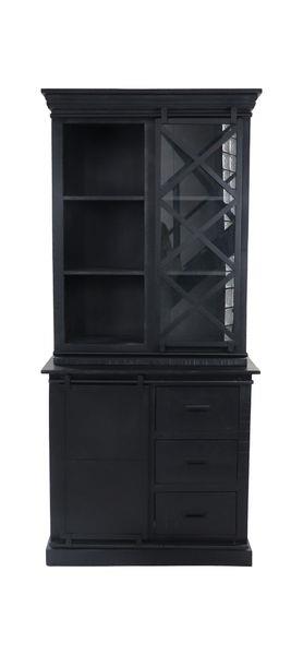 Grote foto vitrinekast melbourne 2 deur 3 lades 95x45x195 zwart mangohout metaal huis en inrichting eettafels