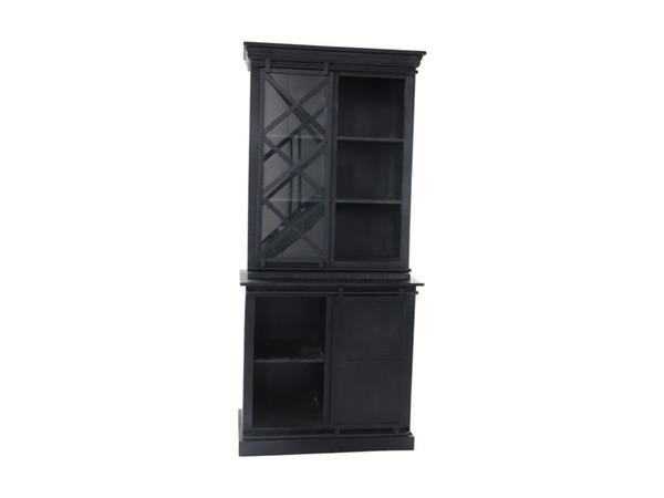 Grote foto vitrinekast melbourne 2 deur 3 lades 95x45x195 zwart mangohout metaal huis en inrichting eettafels
