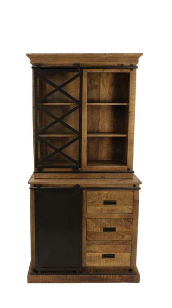 Grote foto vitrinekast melbourne 2 deur 3 la 95x45x195 mangohout zwart metaal huis en inrichting eettafels