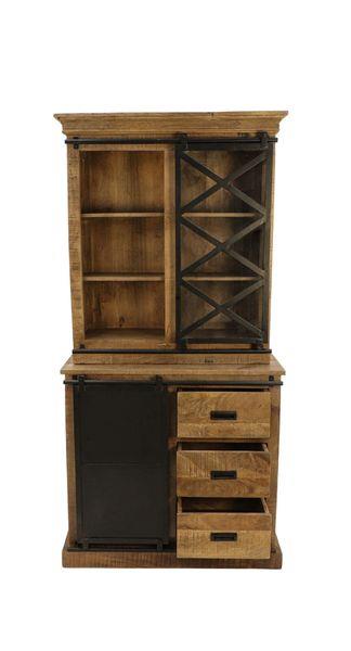 Grote foto vitrinekast melbourne 2 deur 3 la 95x45x195 mangohout zwart metaal huis en inrichting eettafels