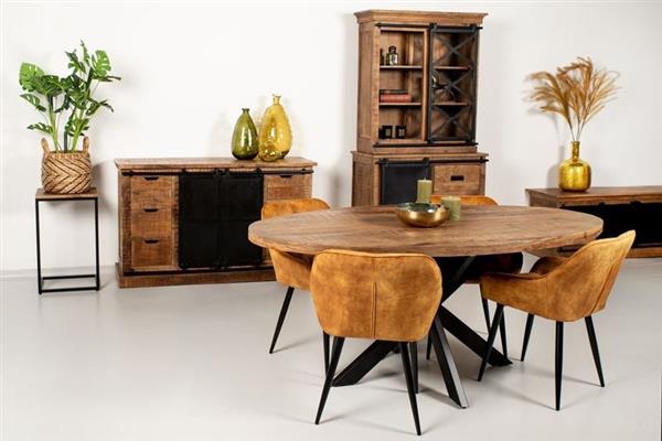 Grote foto vitrinekast melbourne 2 deur 3 la 95x45x195 mangohout zwart metaal huis en inrichting eettafels