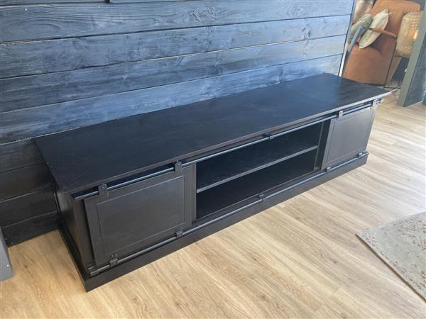 Grote foto tv meubel nora black 200x45x50 cm zwart mangohout huis en inrichting eettafels