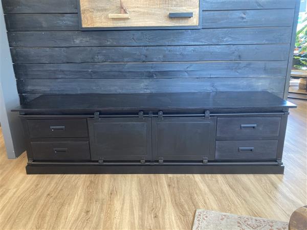 Grote foto tv meubel nora black 200x45x50 cm zwart mangohout huis en inrichting eettafels