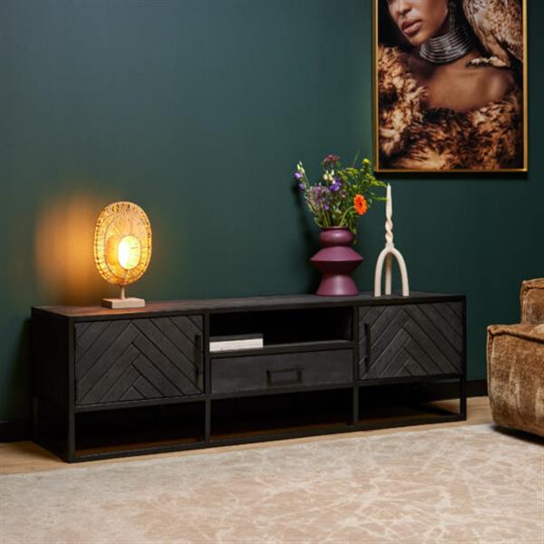 Grote foto tv meubel new york zwart visgraat 165x50x45 cm huis en inrichting eettafels