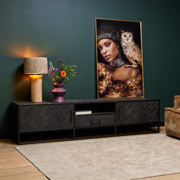 Grote foto tv meubel new york zwart visgraat 210x50x45 cm huis en inrichting eettafels