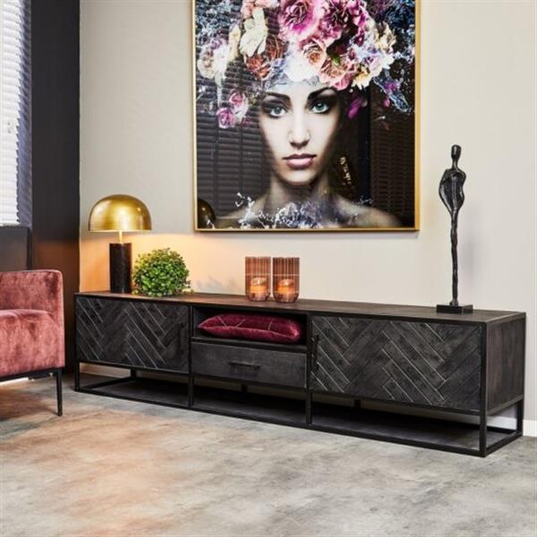 Grote foto tv meubel new york zwart visgraat 210x50x45 cm huis en inrichting eettafels