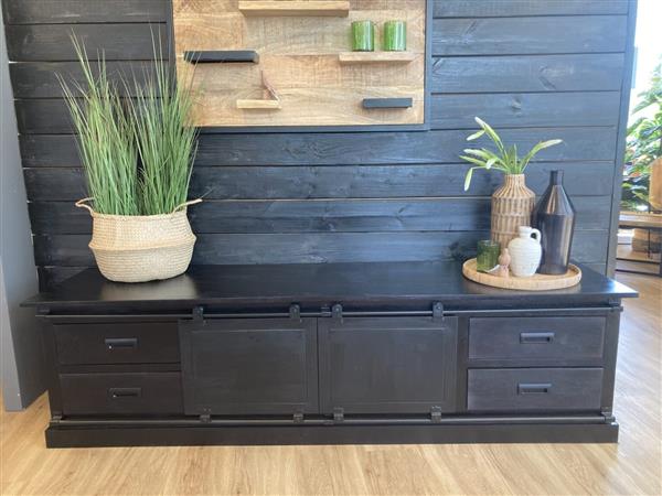 Grote foto tv meubel nora black 150x45x50 cm zwart mangohout huis en inrichting eettafels