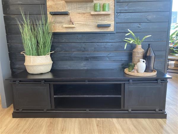 Grote foto tv meubel nora black 150x45x50 cm zwart mangohout huis en inrichting eettafels