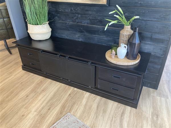Grote foto tv meubel nora black 150x45x50 cm zwart mangohout huis en inrichting eettafels