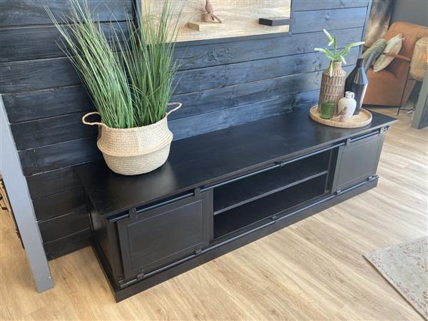 Grote foto tv meubel nora black 150x45x50 cm zwart mangohout huis en inrichting eettafels