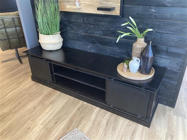 Grote foto tv meubel nora black 150x45x50 cm zwart mangohout huis en inrichting eettafels