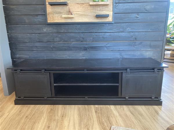 Grote foto tv meubel nora black 150x45x50 cm zwart mangohout huis en inrichting eettafels