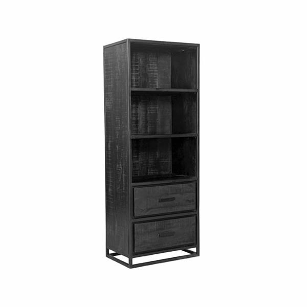 Grote foto boekenkast chili 70x45x185 cm zwart mangohout zwart metaal huis en inrichting eettafels