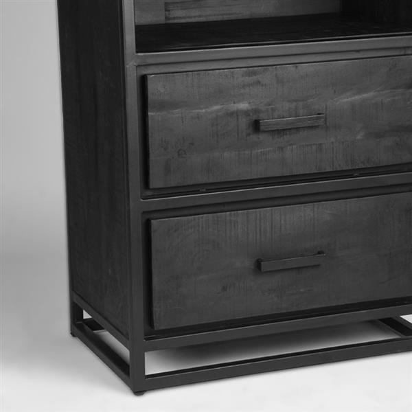 Grote foto boekenkast chili 70x45x185 cm zwart mangohout zwart metaal huis en inrichting eettafels