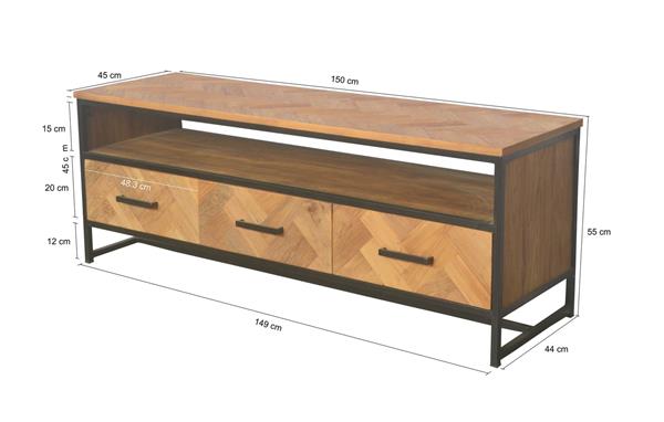 Grote foto tv meubel accent 150 cm visgraat teakhout huis en inrichting eettafels