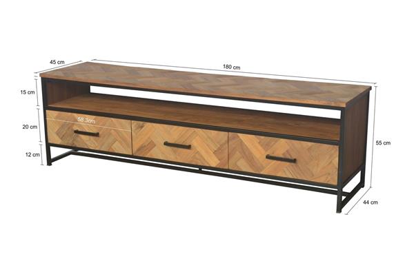 Grote foto tv meubel accent 180 cm visgraat teakhout huis en inrichting eettafels
