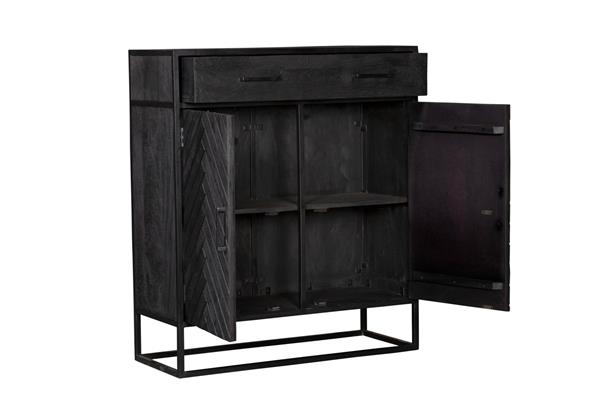 Grote foto kabinetkast new york zwart mangohout en staal 100 cm huis en inrichting eettafels