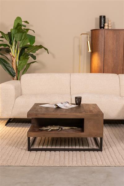 Grote foto salontafel cube 80x80x40 cm espresso mangohout zwart metaal huis en inrichting eettafels