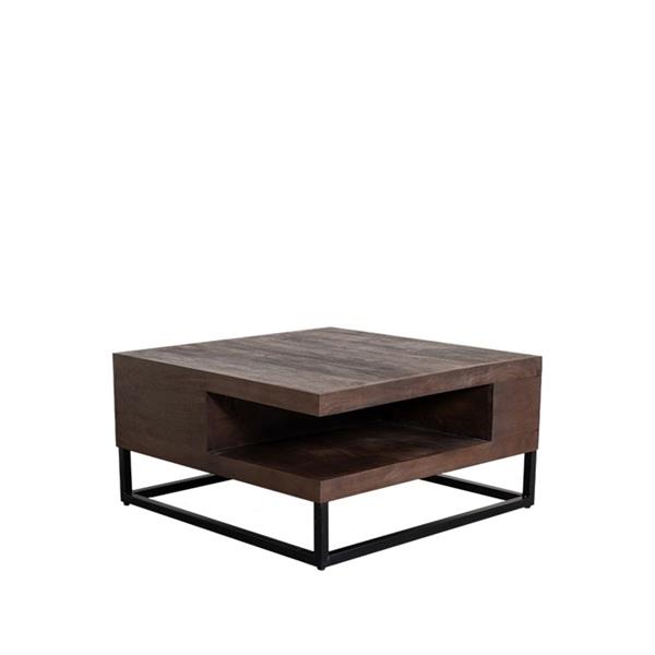 Grote foto salontafel cube 80x80x40 cm espresso mangohout zwart metaal huis en inrichting eettafels