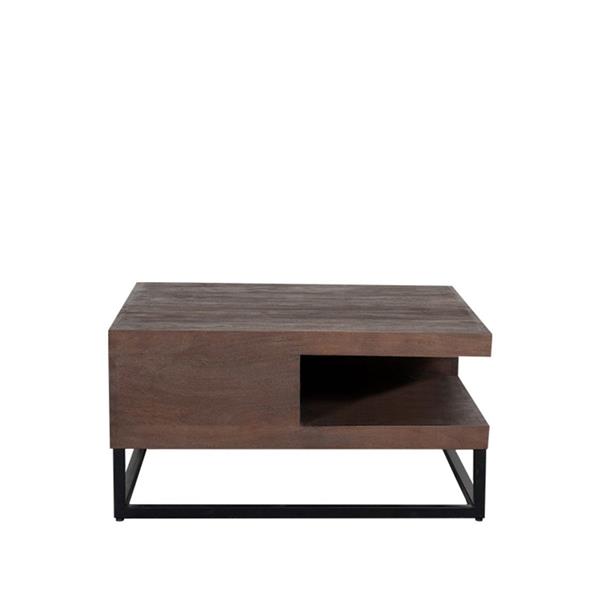 Grote foto salontafel cube 80x80x40 cm espresso mangohout zwart metaal huis en inrichting eettafels