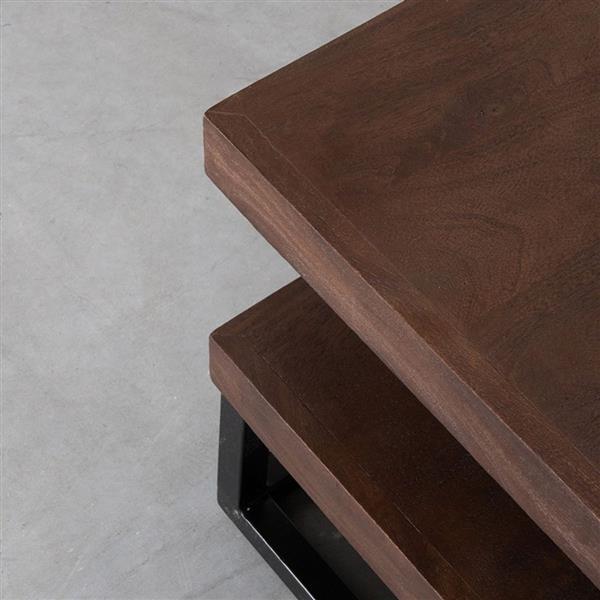 Grote foto salontafel cube 80x80x40 cm espresso mangohout zwart metaal huis en inrichting eettafels