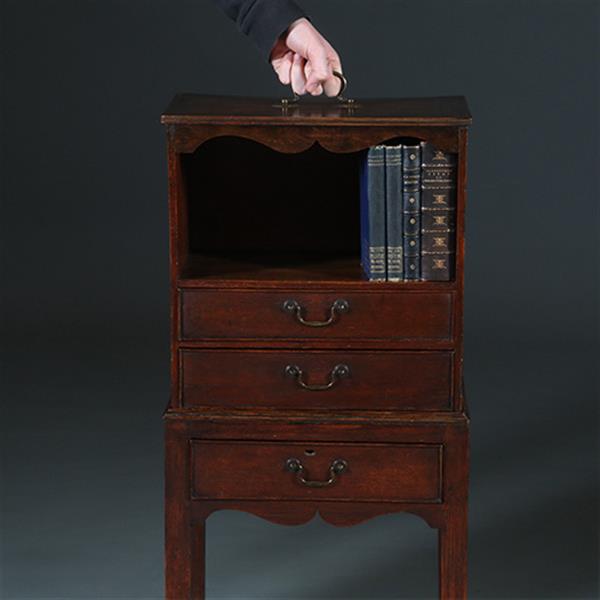 Grote foto engels tafelkastje met drie laden in eiken draagbare bovenkant ca 1775 no.252030 antiek en kunst stoelen en banken