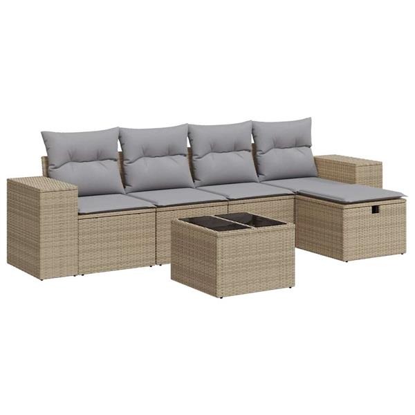 Grote foto vidaxl 6 delige loungeset met kussens poly rattan beige tuin en terras tuinmeubelen