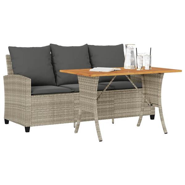 Grote foto vidaxl tuinbank 3 zits met kussens tafel poly rattan lichtgrijs tuin en terras tuinmeubelen