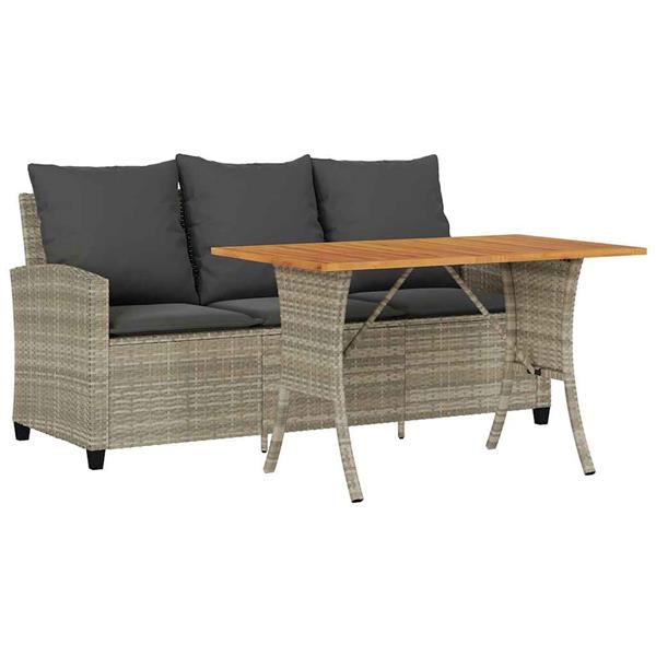 Grote foto vidaxl tuinbank 3 zits met kussens tafel poly rattan lichtgrijs tuin en terras tuinmeubelen