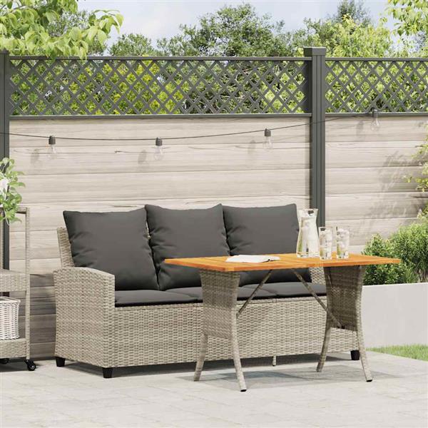 Grote foto vidaxl tuinbank 3 zits met kussens tafel poly rattan lichtgrijs tuin en terras tuinmeubelen