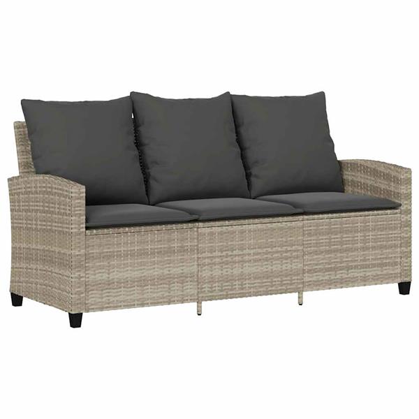 Grote foto vidaxl tuinbank 3 zits met kussens tafel poly rattan lichtgrijs tuin en terras tuinmeubelen