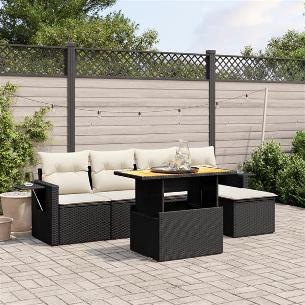 Grote foto vidaxl 6 delige loungeset met kussens poly rattan zwart tuin en terras tuinmeubelen