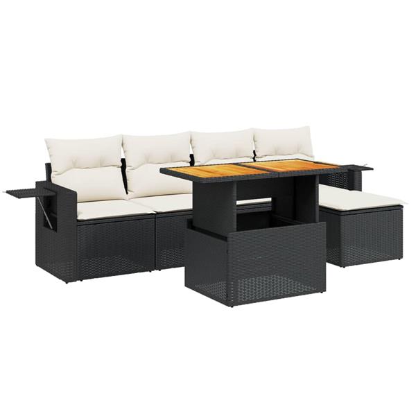 Grote foto vidaxl 6 delige loungeset met kussens poly rattan zwart tuin en terras tuinmeubelen