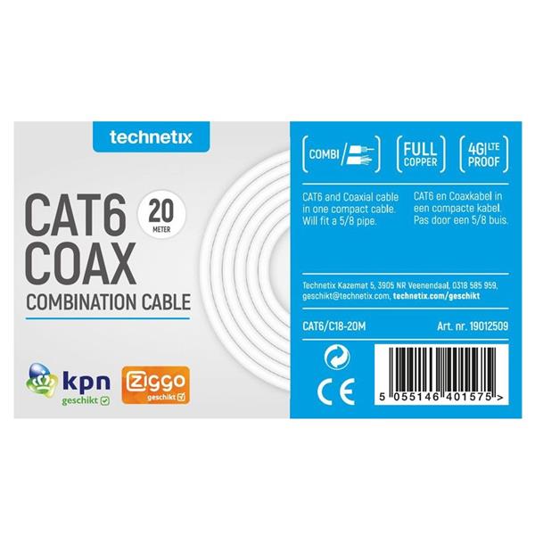 Grote foto technetix combikabel cat6 c18 20 meter cat6 coax rg59t eca audio tv en foto onderdelen en accessoires
