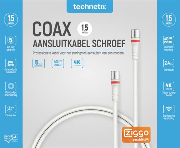 Grote foto technetix rla 30 modem f connector coaxkabel 1 5m ziggo geschikt audio tv en foto onderdelen en accessoires
