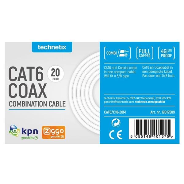 Grote foto technetix combikabel cat6 c18 20 meter cat6 coax rg59t eca audio tv en foto onderdelen en accessoires