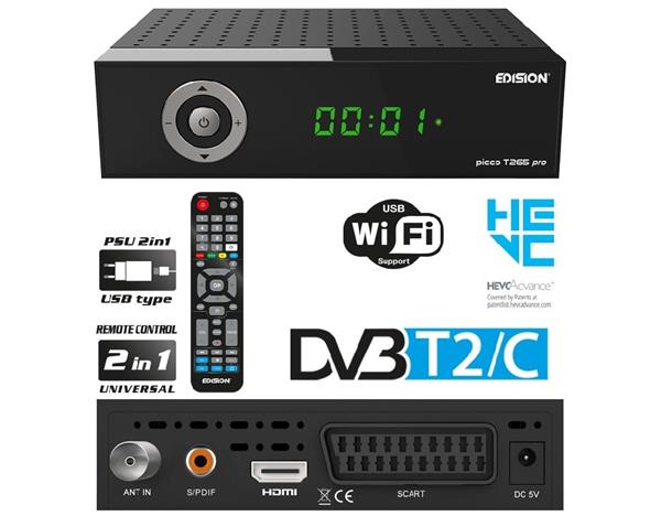 Grote foto edision picco t265 pro hd dvb t2c h.265 hevc telecommunicatie zenders en ontvangers