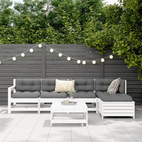 Grote foto vidaxl 6 delige loungeset massief grenenhout wit tuin en terras tuinmeubelen