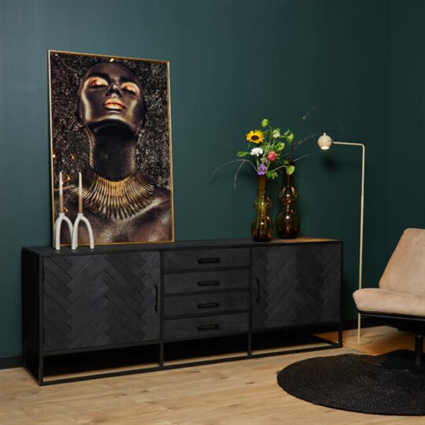 Grote foto dressoir new york 210x75x45 cm zwart visgraat huis en inrichting eettafels
