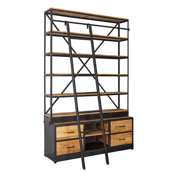 Grote foto boekenkast las palmas met ladder 160x245x50 cm naturel mangohout huis en inrichting eettafels