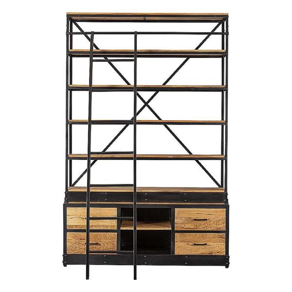 Grote foto boekenkast las palmas met ladder 160x245x50 cm naturel mangohout huis en inrichting eettafels