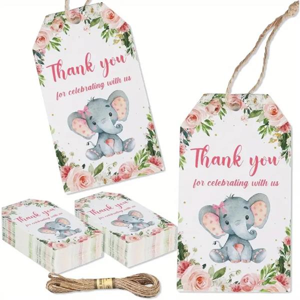 Grote foto bloemenkaartjes thank you for celebrating with us olifantje set van 50 met touwtje cadeaulabel verzamelen overige verzamelingen