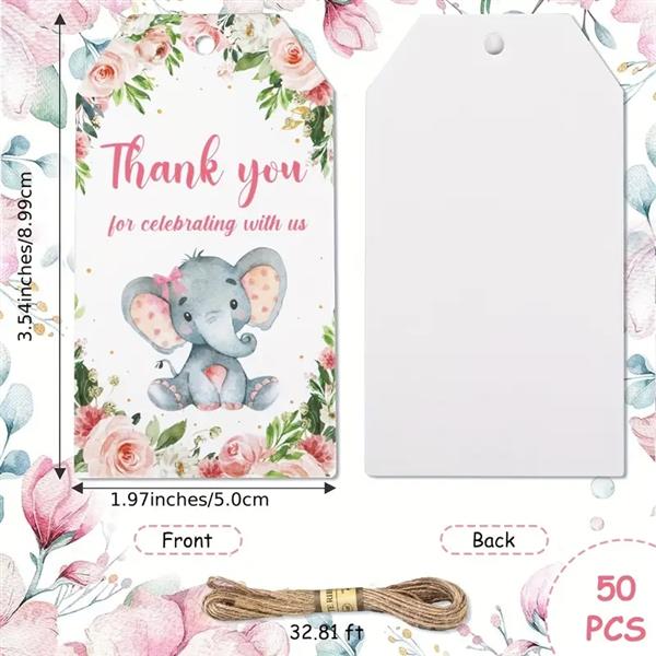 Grote foto bloemenkaartjes thank you for celebrating with us olifantje set van 50 met touwtje cadeaulabel verzamelen overige verzamelingen
