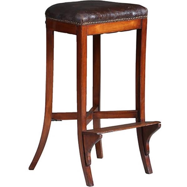 Grote foto antieke kruk ca 1810 op 4 sabelpoten met voetenplank het leer prachtig doorleefd no.740445 antiek en kunst stoelen en banken